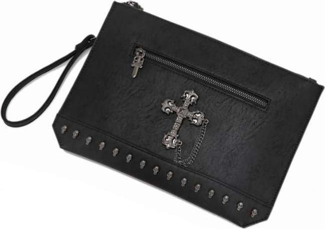 Personalized Rivet Crucifix Clutch Bag PU Leather - Black