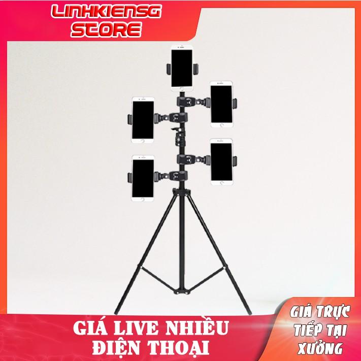 Bộ giá đỡ kẹp điện thoại gắn vào Tripod hỗ trợ livestream,live quay phim nhiều máy cùng lúc