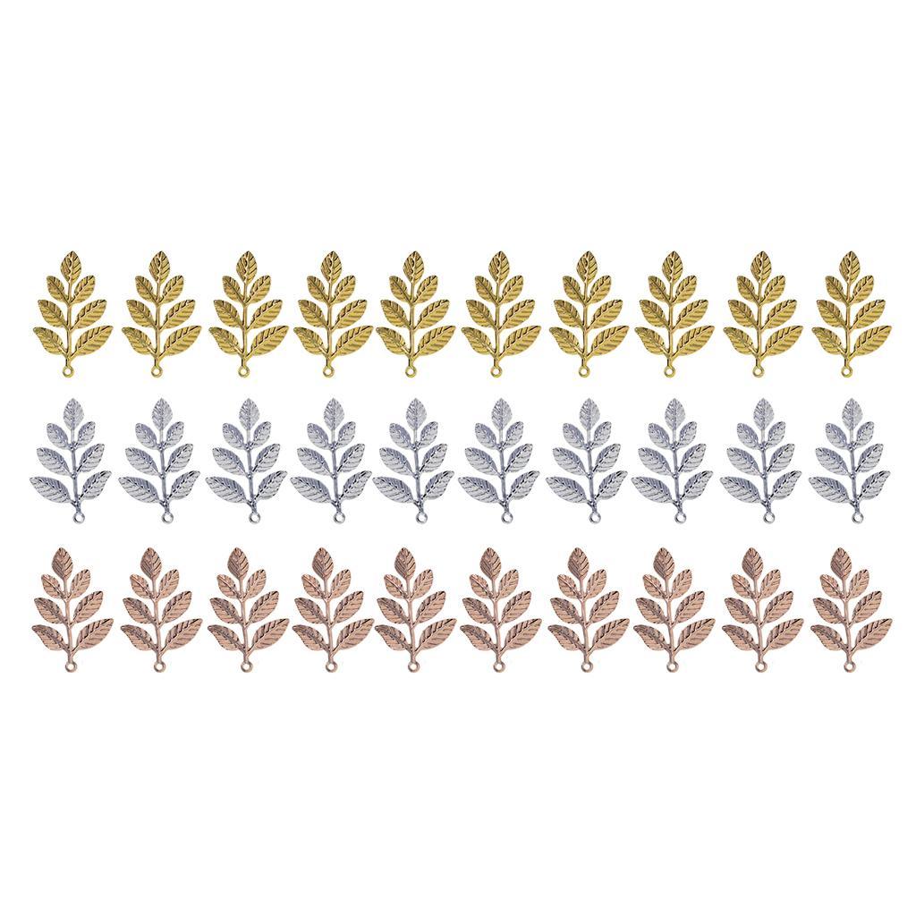 30x Assorted Color Leaf Filigree Branches Charms Pendants DIY Making Crafts