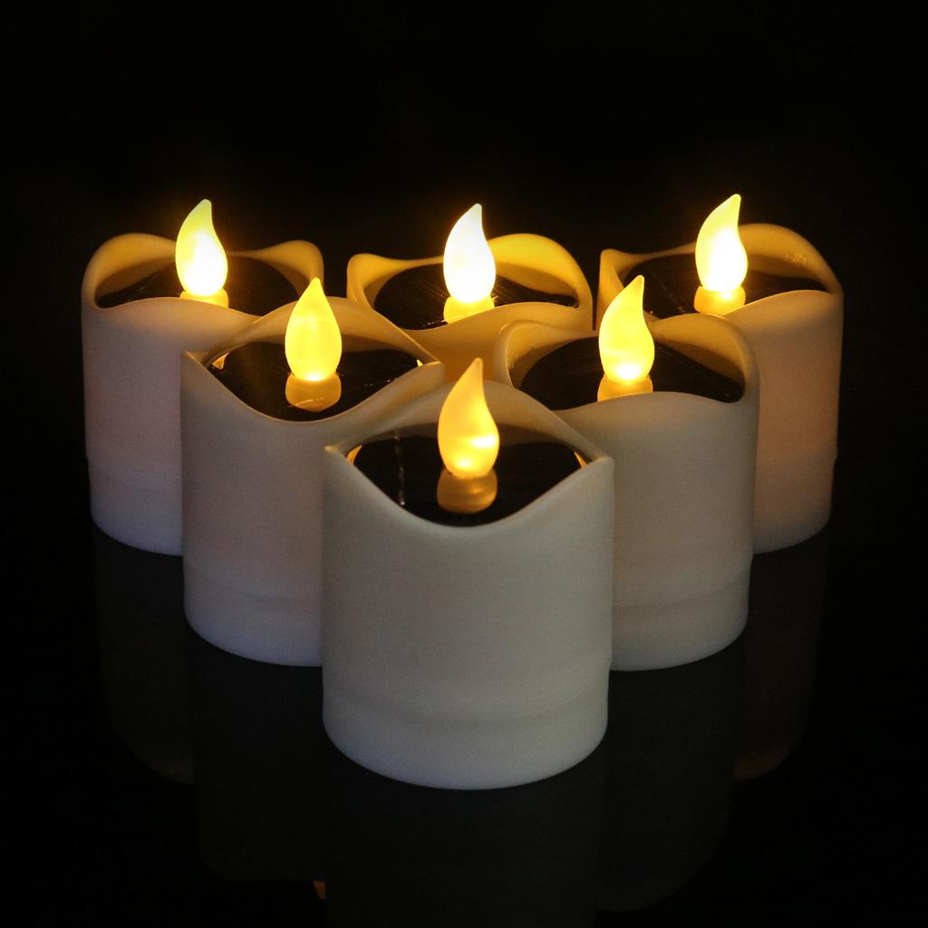 6x Solar Powered Electric LED Candles Flickering Flameless Tea Light for Party Dinner Decor Yellow