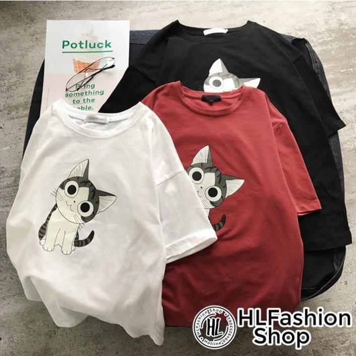 Áo thun tay lỡ form rộng Mèo đáng yêu, form rộng