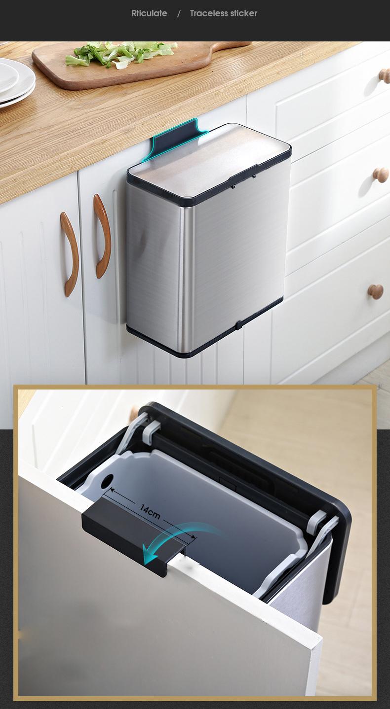 Thùng rác treo kẹp gắn tủ bếp bằng inox cao cấp H41