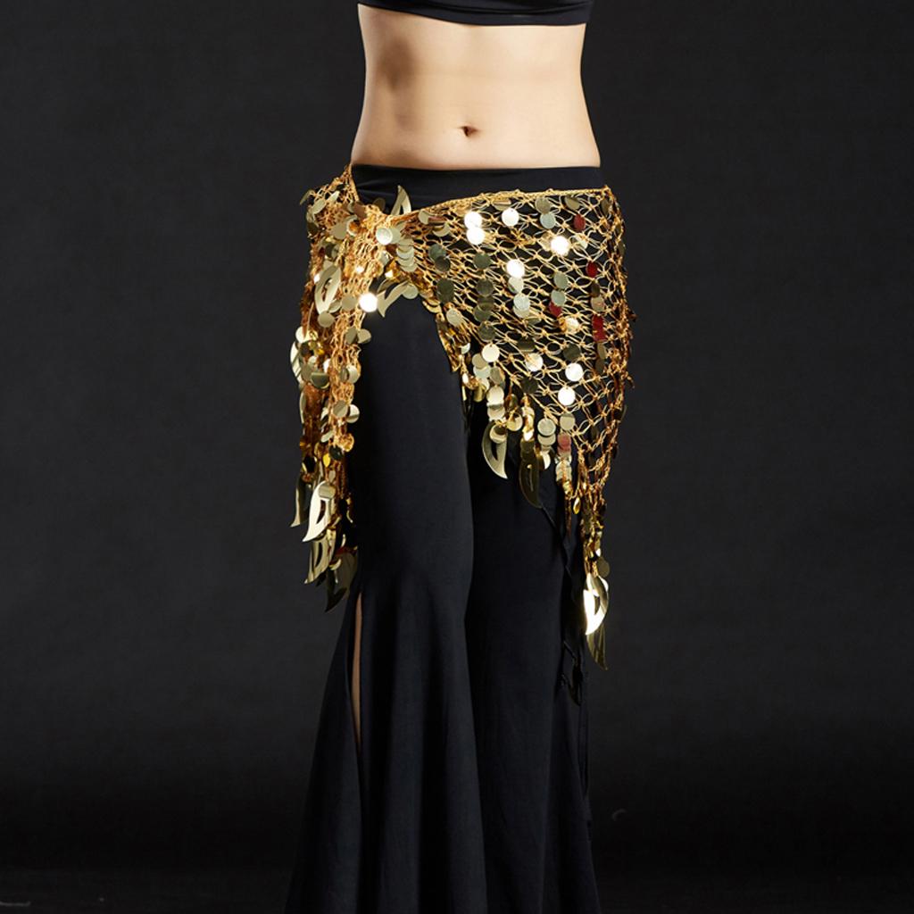 Women's Mermaid Belly Dance Scarf Sequins Mesh Triangle Hip Scarf Skirt Wrap