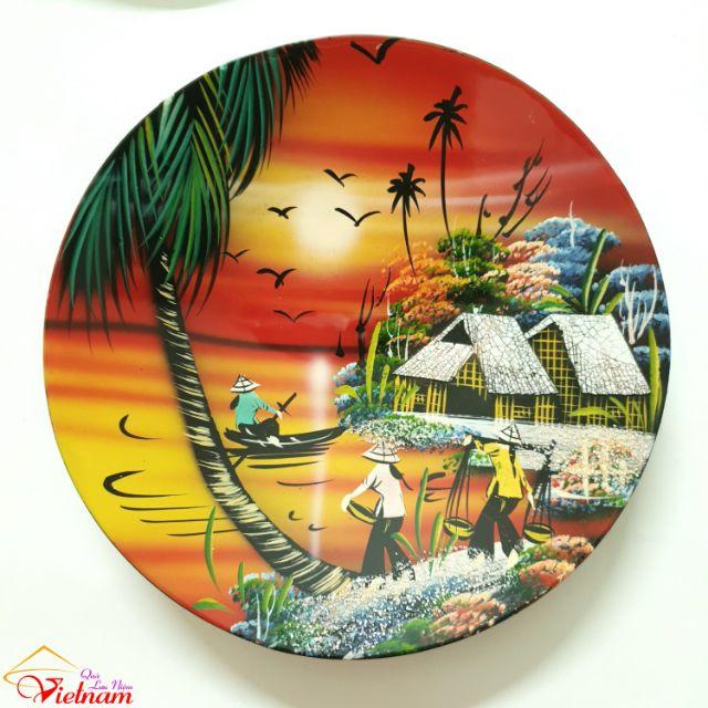 Đĩa Sơn Mài Lưu Niệm - Làng Quê Việt Nam