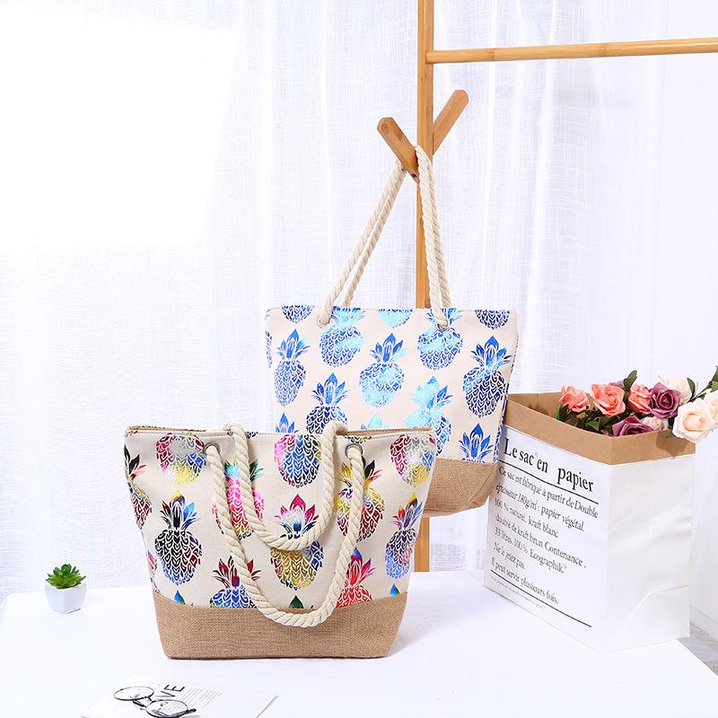 Phong Cách Mới Cotton Nữ Túi Vải Dứa In Hình Túi Đeo Vai Nữ Lớn Dung Tích Nữ Túi Xách Đi Biển Túi Xách