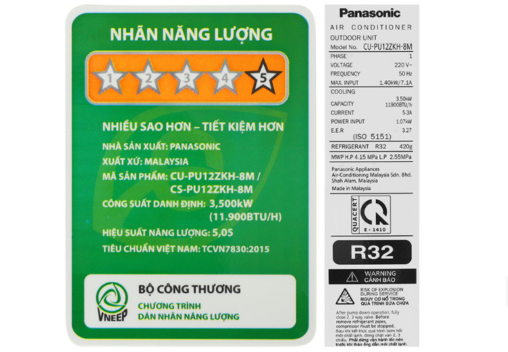 Máy lạnh Panasonic Inverter 1.5 HP CU/CS-PU12ZKH-8M - Hàng chính hãng - Chỉ giao Hà Nội