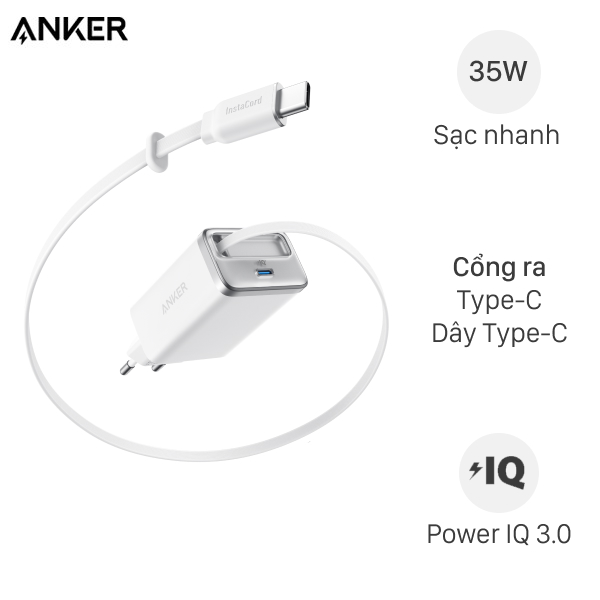 Củ sạc Anker Nano A2658 (35W, cáp USB-C rút gọn tích hợp) - GiaPhucStore | Hàng Chính Hãng