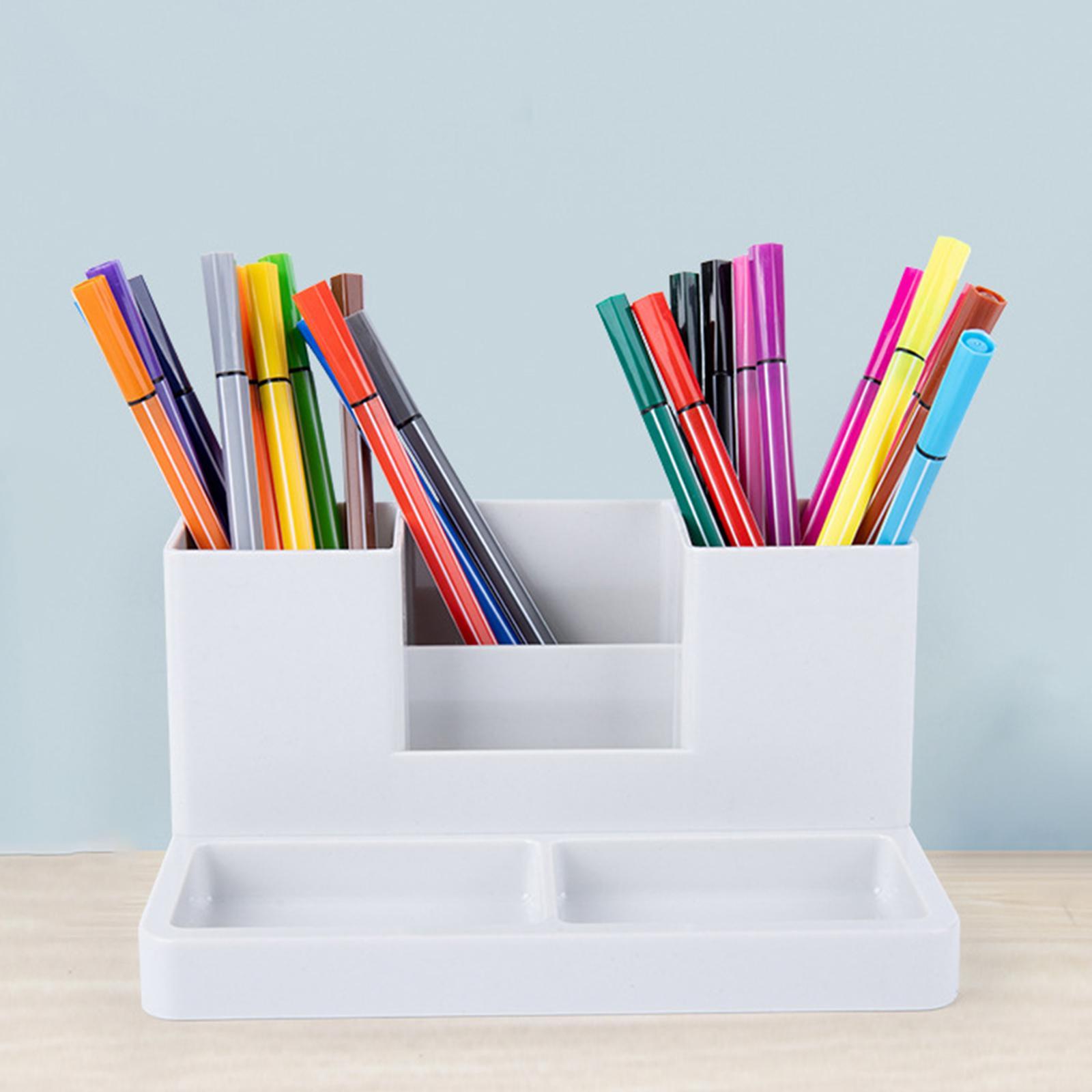 Storage Box Business Card/Pen/Pencil Holder Storage Box Office Accessories Caddy Sticky Note Tray Case Desktop Organizer with Pencil Holders