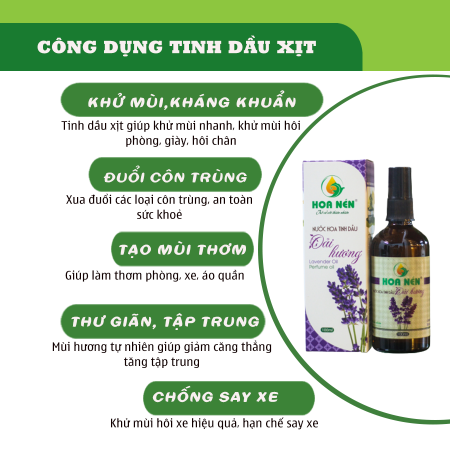 Chai Xịt nước hoa Tinh dầu Oải hương 100ml - Hoa Nén - Làm thơm phòng, đuổi muỗi, giảm stress