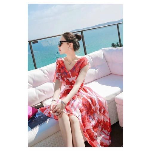 Đầm vol lụa Hoa phối tà xéo