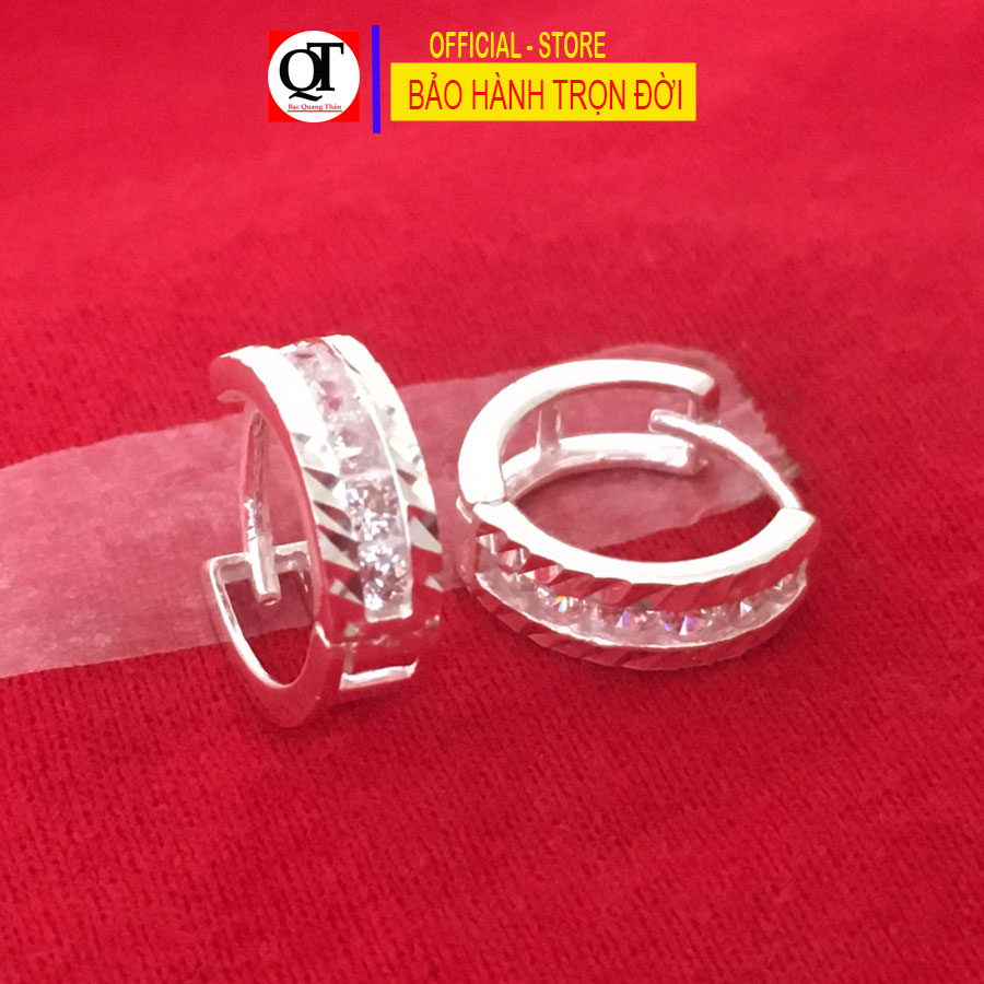 Khuyên tai nữ chất liệu bạc ta đeo sát tai gắn đá cobic trắng sáng trang sức Bạc Quang Thản - QTBT.TH157