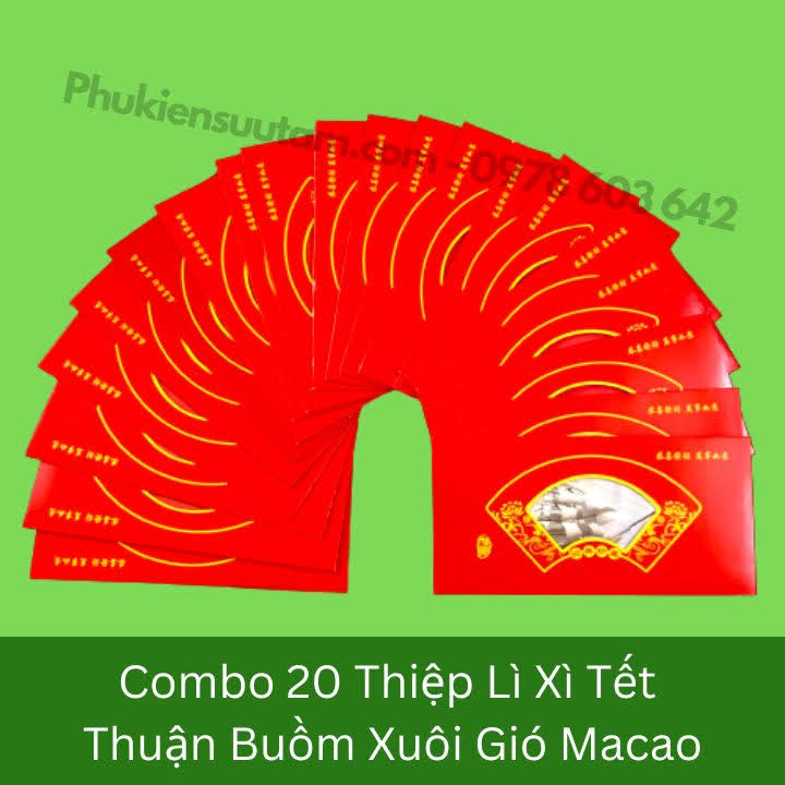 Combo 20 Thiệp Lì Xì Tết Thuận Buồm Xuôi Gió Macao, kích thước: 20cmx10cm, màu đỏ - SP005881