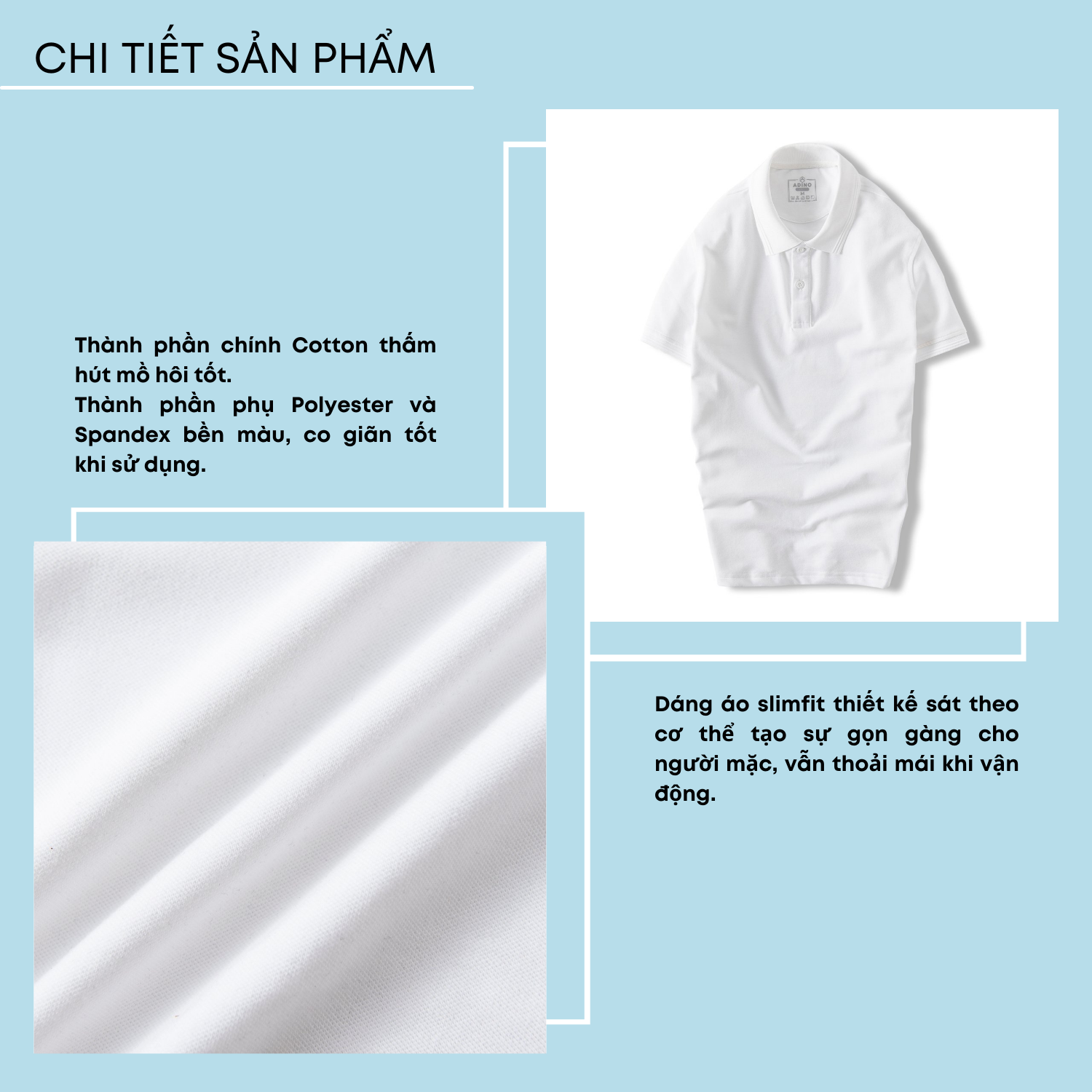 Áo polo nam màu trắng phối viền chìm ADINO vải cotton polyester mềm dáng slimfit trẻ trung năng động AP81