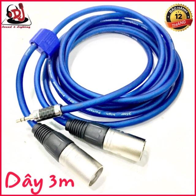 Dây Jack 3.5 ly ra 2 đầu đực dài 3 mét Jack 3.5mm sang  XLR,