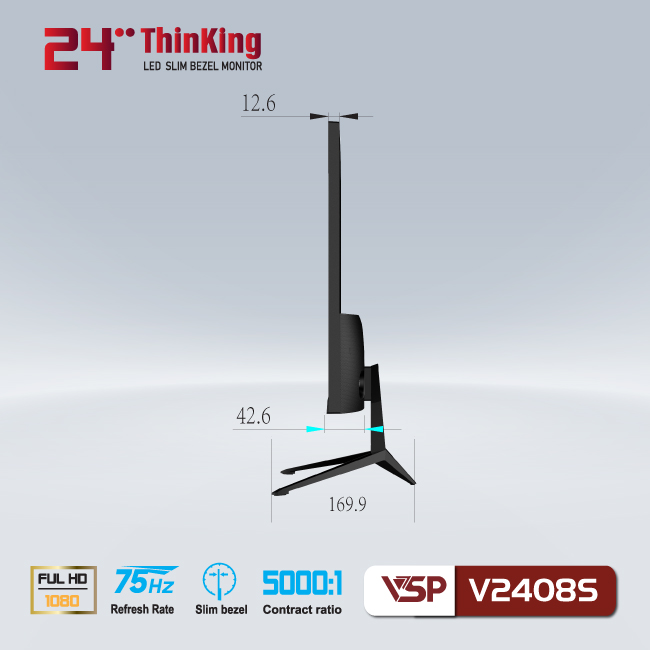 Màn hình Phẳng Tràn viền Gaming 24inch VSP V2408S [ĐEN] (23.8&quot; VA FHD 75Hz, HDMI+VGA) - Hàng chính hãng TECH VISION phân phối