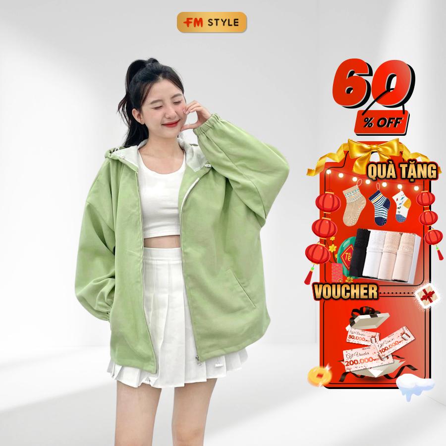 Áo khoác nữ Fmstyle form rộng chống nắng 2 lớp có mũ chất nhung kaki phong cách ulzzang thời trang Hàn Quốc 206240053