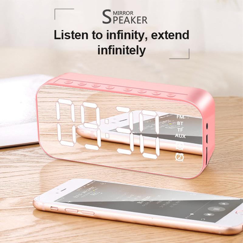 Loa Bluetooth không dây với FM Radio Mini Magable Gương Gương báo thức Cài đặt đồng hồ báo thức kép Cài đặt di động Universal Color: black