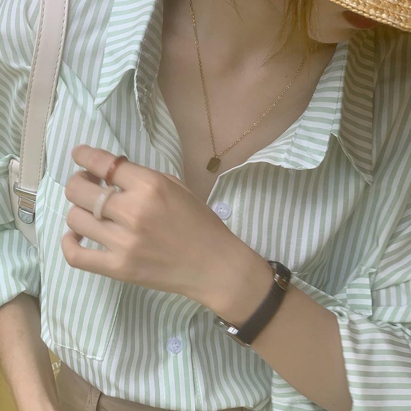 Áo sơ mi nữ form rộng dài tay kẻ sọc kiểu công sở vintage phong cách Hàn Quốc