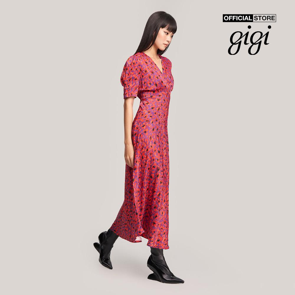 GIGI - Đầm midi cổ V tay ngắn phồng nữ tính G2102D223138