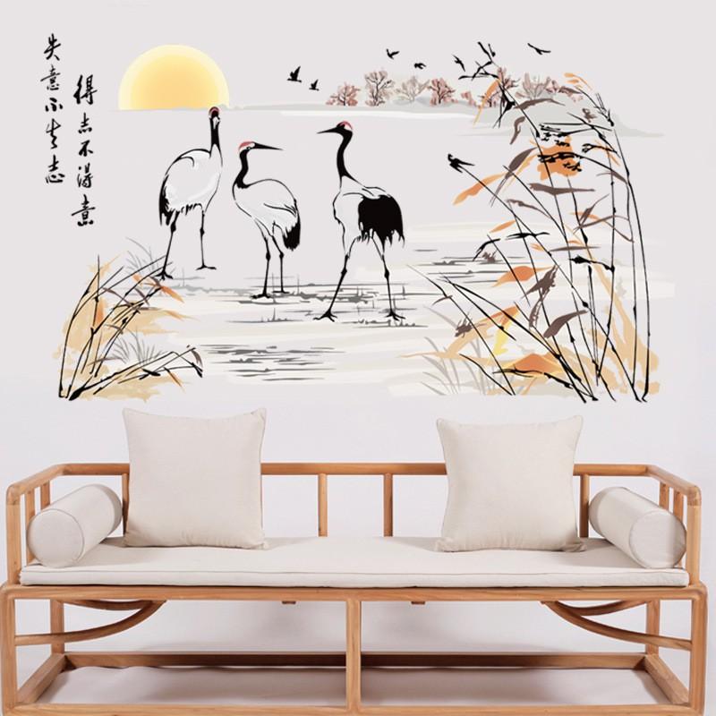 Decal dán tường nghệ thuật hình ảnh 3 chú cò AM9118