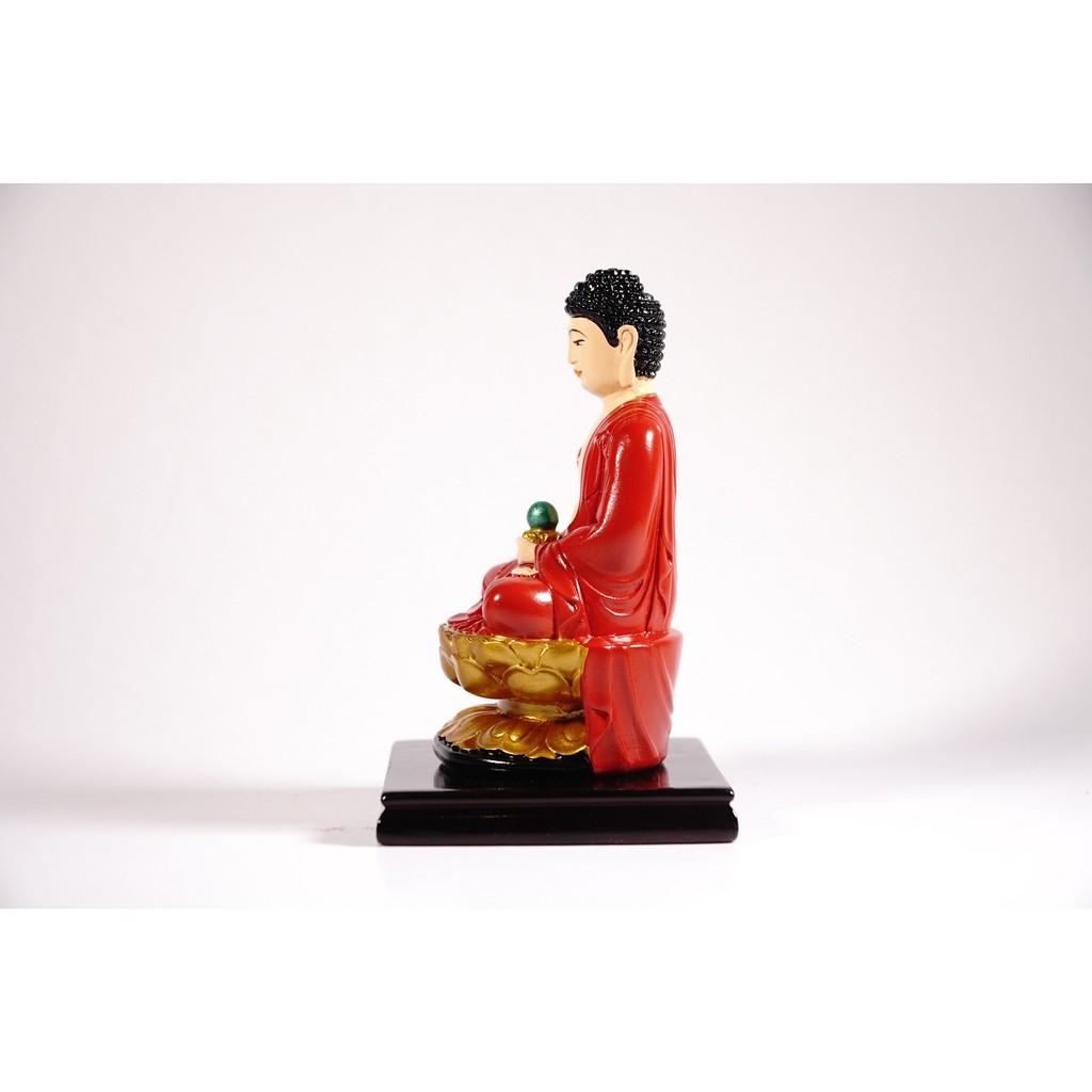 Tượng phật A Di Đà ngồi tòa sen có đế vẽ màu áo đỏ - Cao 12cm