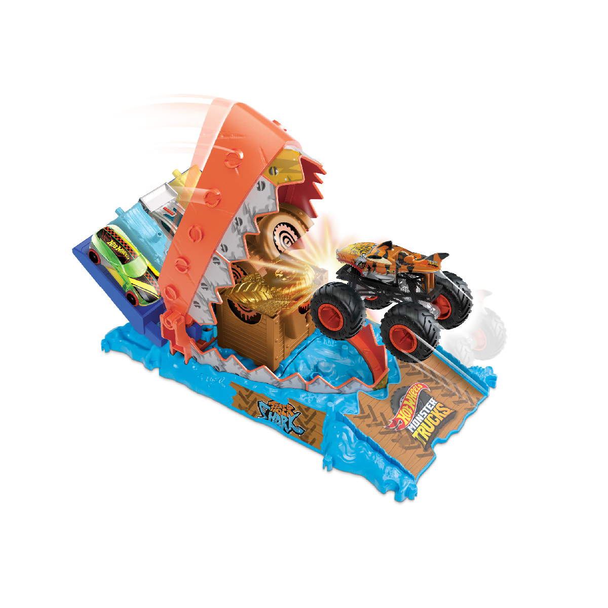 Bộ Đồ Chơi Thử Thách Monster Trucks - Vượt Bẫy Cá Mập Hot Wheels HTP17/HNB87