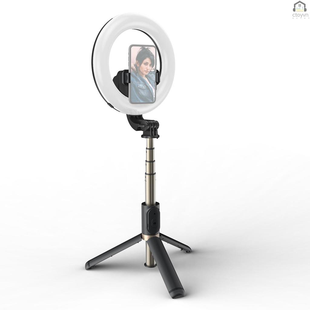 Gậy tự sướng ba chân 4 khớp nối dài 6 inch với vòng đèn lớn có thể điều chỉnh 9 mức độ sáng tùy chỉnh đa năng có thể tháo rời