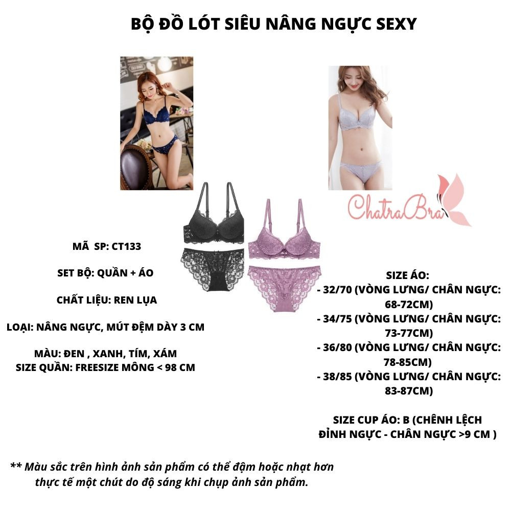 Bộ đồ lót ren siêu nâng ngực sexy - Xám - 32/70