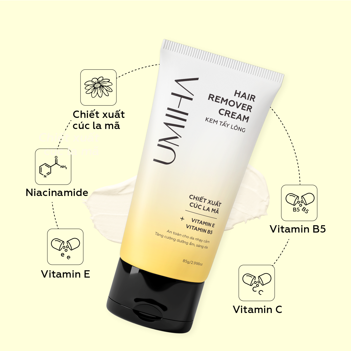 Combo triệt lông Nách vĩnh viễn tại nhà gồm Kem tẩy lông UMIHA 65ml và Mỡ trăn U Minh Hạ 10ml an toàn tiết kiệm tại nhà