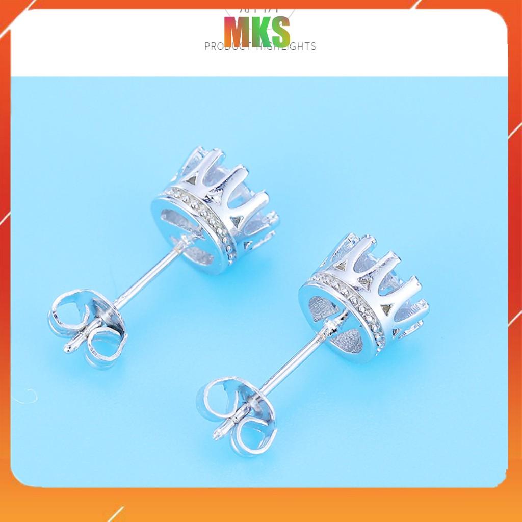 Hoa tai bạc ý, bông bạc tai unisex bac 925 phong cách nam nữ vương miện đinh đá AAA khí chất Hàn Quốc.