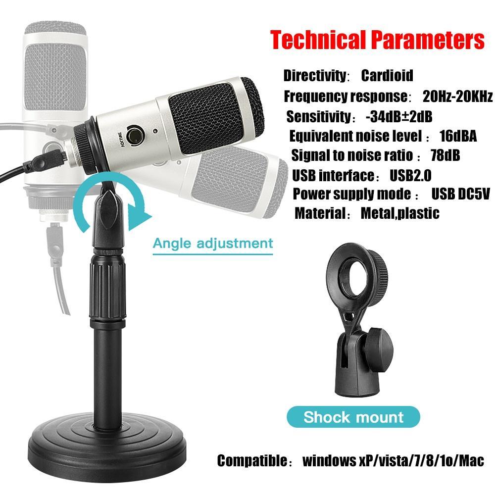 Micrô ngưng tụ chuyên nghiệp PC Studio Micrô USB cho máy tính chơi game Truyền phát video Mic Podcasting Ghi âm