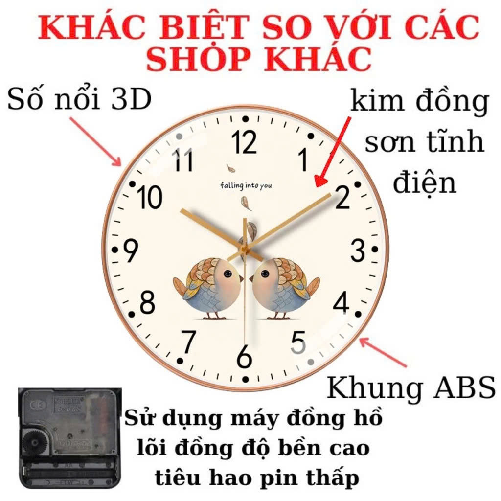 Đồng Hồ Treo Tường Tròn Chạy Êm Không Tiếng Động - Thiết Kế Decor Trang Trí Nhà Và Quán Cafe 20cm