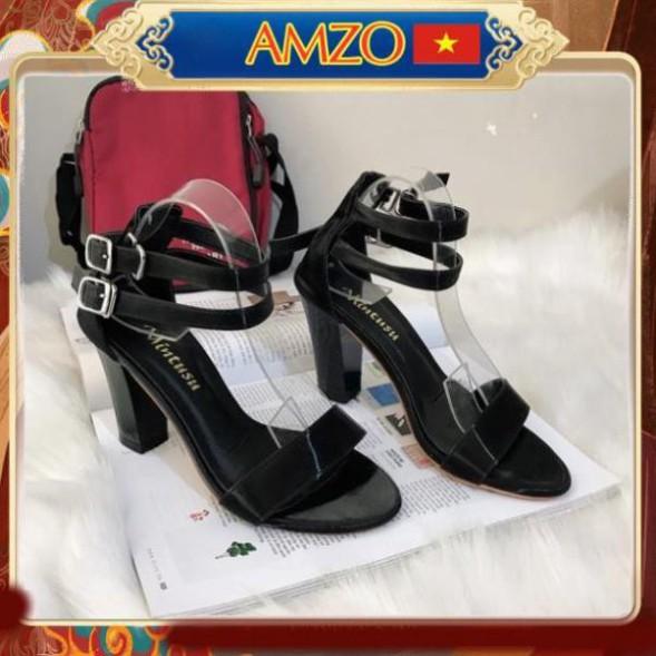 Giày sandal cao gót 7cm, chất da lụa đẹp êm mềm chân, gót vuông vững chân AMZO
