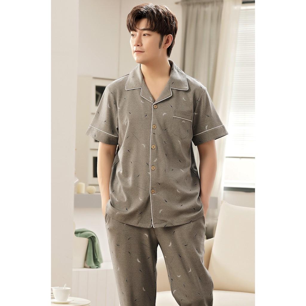 BỘ PIJAMA NAM cộc tay, PYJAMA COTTON 100%, PIZAMA họa tiết kẻ sọc-Shop Thủy Bông