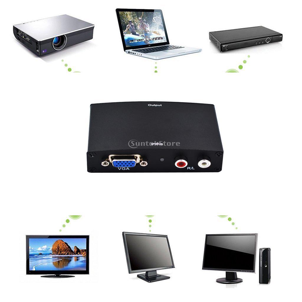 VGA to HDMI Converter Box 1080P Adapter with R/L Stereo Audio for PC HDTV