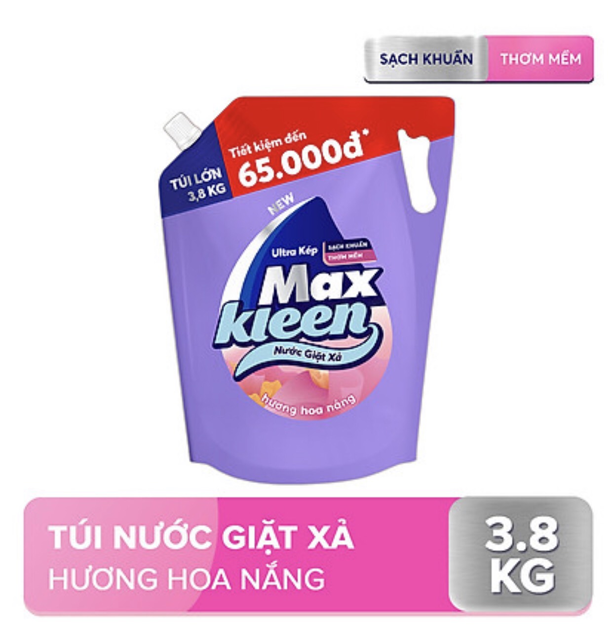 Combo 2 Túi Nước Giặt Xả Maxkleen Hương Hoa Nắng 3.8kg/túi Tặng Voi Bông