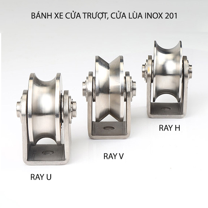 Bộ bánh xe cho cửa cổng trượt, cửa lùa bằng inox 201, loại 16x48mm, Hình U, V, H tùy chọn