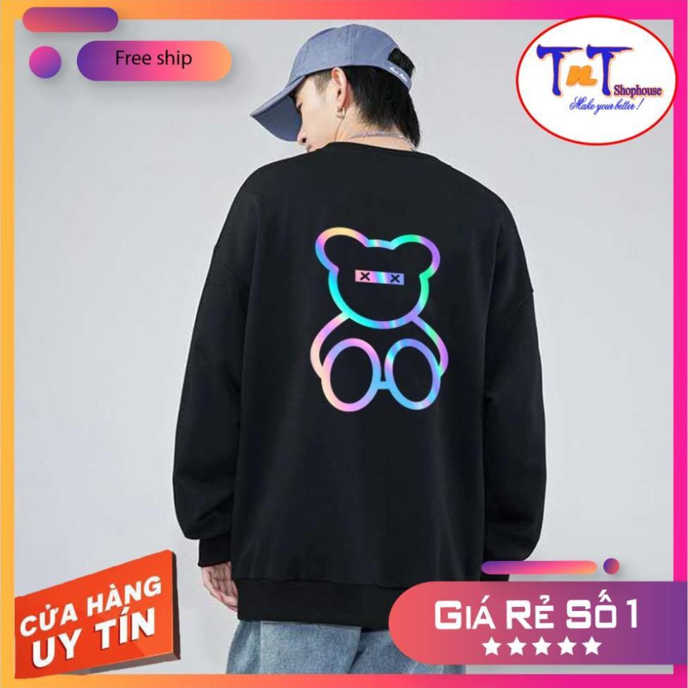 AS85 Áo Sweater Gấu XX Phản Quang Áo Nỉ Dài Tay Unisex Nam Nữ Freesize thời trang, cá tính năng động