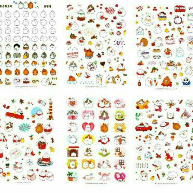 Bộ 6 Tấm Nhãn Dán Sticker Thỏ Molang Mùa Giáng Sinh Trang Trí Noel Cute Trang Trí Lịch Planner Scrapbook V3