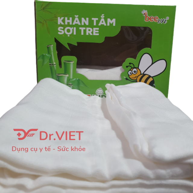 Khăn tắm sợi tre Bee Kids BeeVN Chính hãng - Hộp 2 chiếc - Khăn mềm mịn, dễ thấm hút, thành phần tự nhiên,  kháng khuẩn, an toàn cho bé, thân thiện với môi trường (Màu ngẫu nhiên)