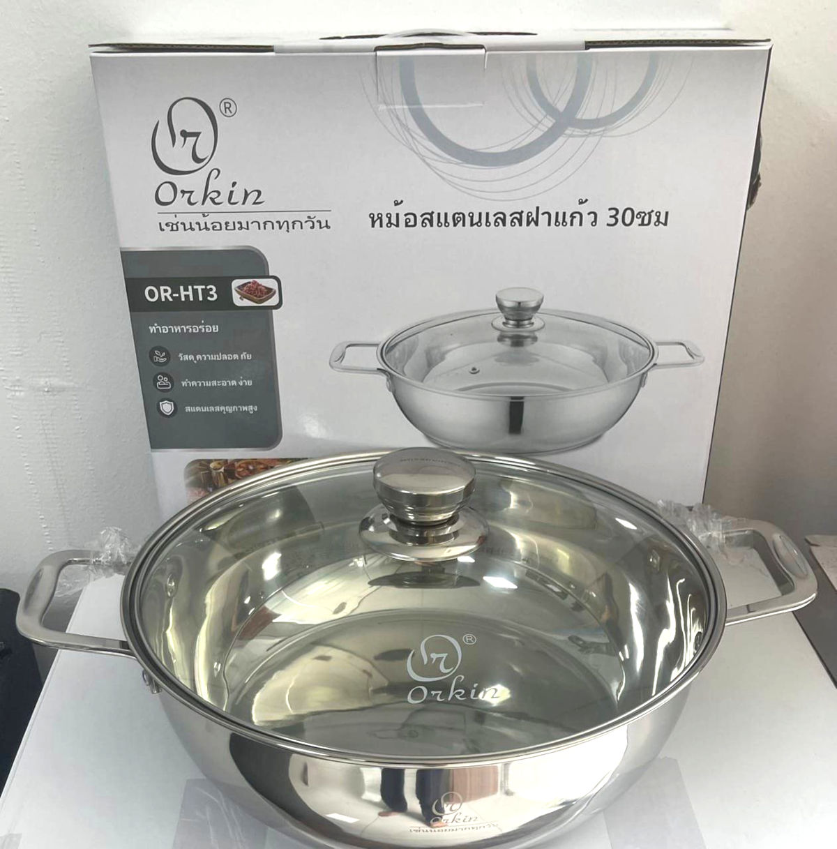 Chảo lẩu Inox cao cấp 3 đáy Orkin Thái Lan size 30cm OR-HT3