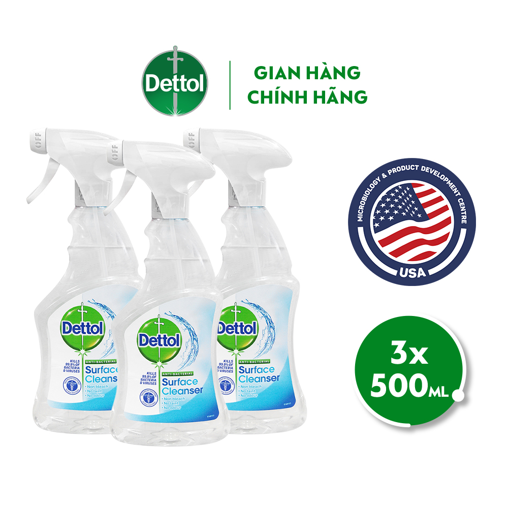Combo 3 chai xịt vệ sinh bề mặt kháng khuẩn Dettol 500ml
