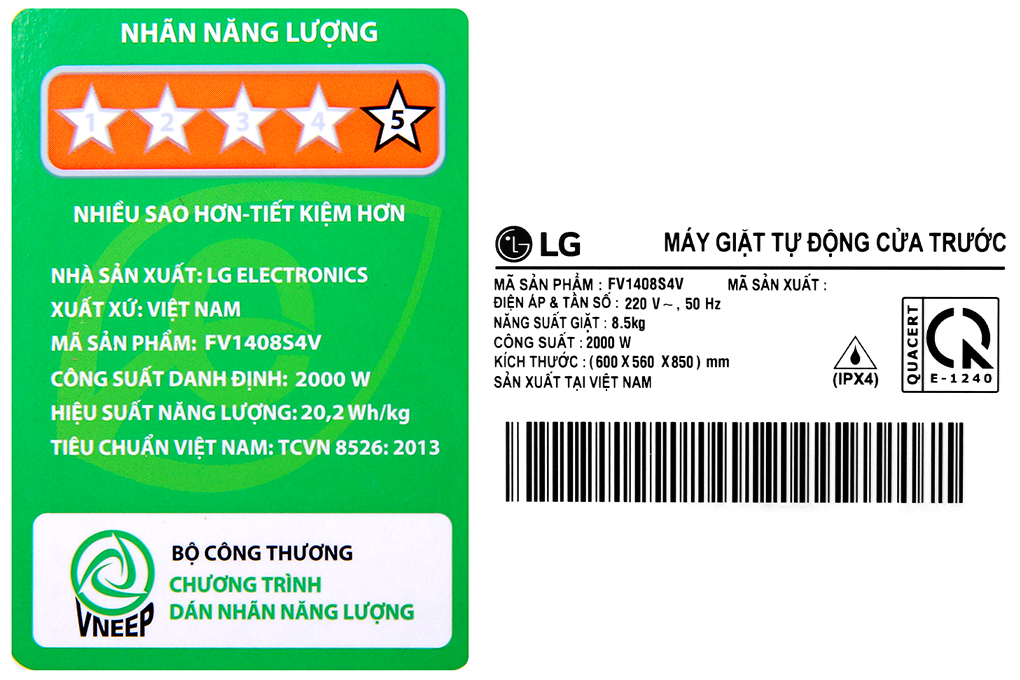 Máy giặt LG Inverter 8.5 kg FV1408S4V - Hàng chính hãng(Giao Toàn Quốc)