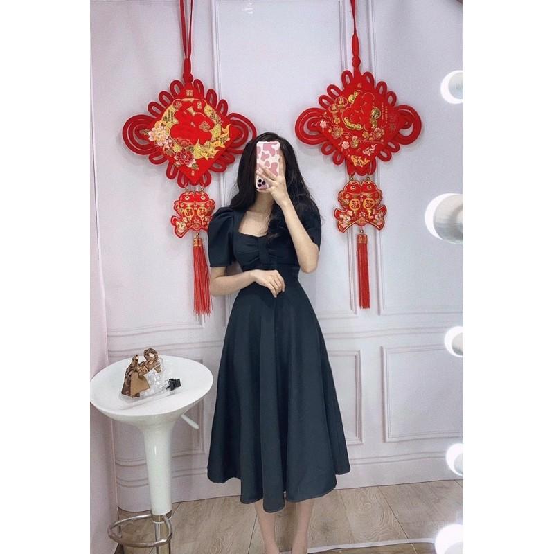 Đầm tay phồng nhún có mút ngực