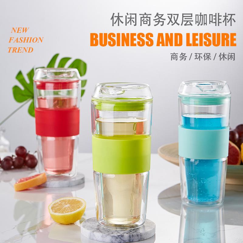 Phong Cách Mới Nhất Hai Lớp Thủy Tinh Cốc Nước Di Động Uống Cà Phê Mới Trong Suốt Dày Cách Nhiệt Trà Sữa