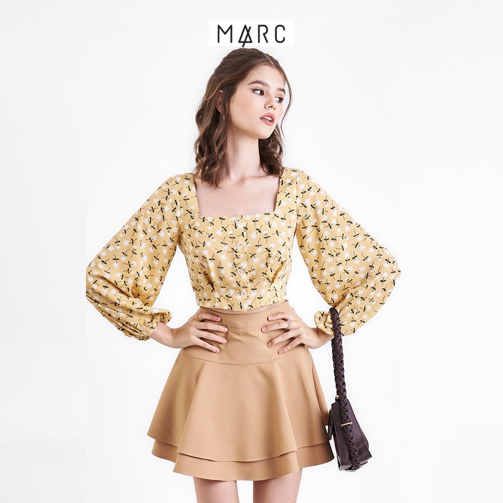 Áo kiểu nữ MARC FASHION croptop tay dài hoạ tiết cổ vuông CBSH100722