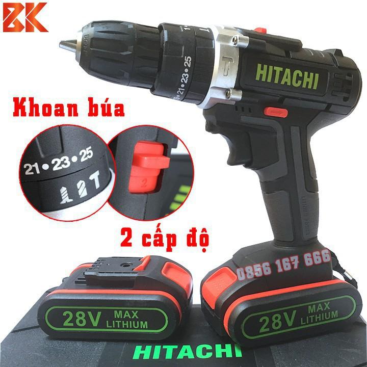 Máy Khoan Pin HITACHI 28V (Có Búa) 3 chức năng - Pin Chuẩn 5 CELL- Đảo Chiều - Máy Bắt Vít