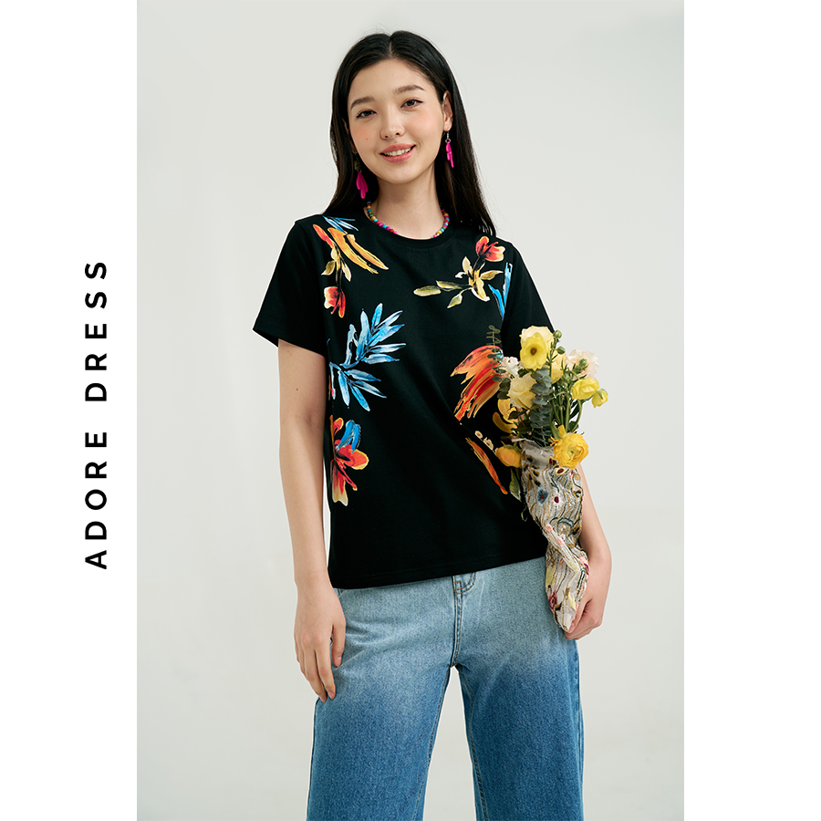 Áo phông graphic T-shirts cotton  in summer flowers 2 bên 311TS2005 ADORE DRESS