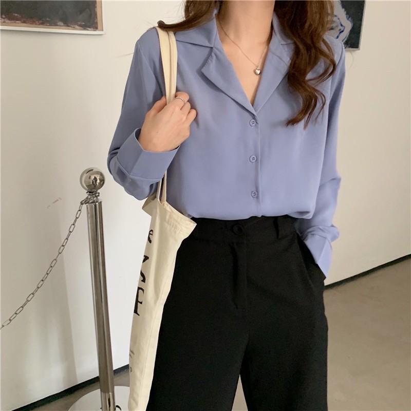 Sơ mi basic cổ vest nhiều màu thanh lịch chất đũi lụa đẹp