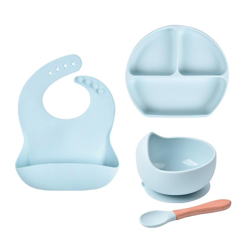 4 Cái/bộ Silicone Cho Bé Bát Đĩa Yếm Thìa Bộ Không Chứa BPA Trẻ Em Bộ Đồ Ăn Chống Trơn Trượt Hút Cho Ăn Tấm Trẻ Em bữa Ăn Tối Món Ăn